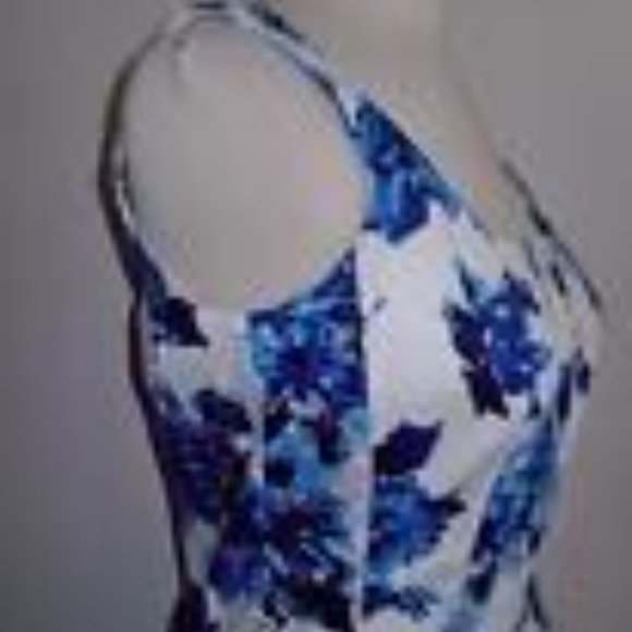 LAUREN RALPH LAUREN MS SZ 4 BLUE & WHITE FLORAL PRINT FIT N FLARE FASHION DRESS - Picture 4 of 8